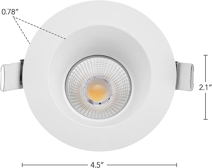 Maxxima 4" Canless Sloped Recessed Anti-Glare LED Downlight, For Sloped Ceilings, 1000 Lumens, IC Rated, 5 Color Temperature Selectable 2700K/3000K/3500K/4000K/5000K, Dimmable, Round White Trim 90 CRI