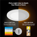 Meconard 24 Pack 4 Inch 5CCT LED Recessed Ceiling Light with Night Light, 2700K/3000K/3500K/4000K/5000K Selectable Ultra-Thin Recessed Lighting, 9W=75W, 750LM, Dimmable Canless Wafer Downlight ETL&FCC