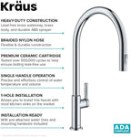 KRAUS Oletto High-Arc Single Handle Pull-Down Kitchen Faucet in Chrome, KPF-2821CH