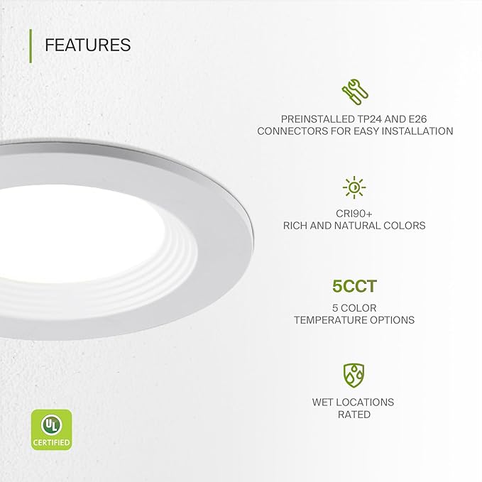 ASD Retrofit LED Recessed Lighting 4 Inch | 9W 700 Lm Wet Rated Dimmable Ceiling Downlights | 2700K-5000K Adjustable CRI90 White Room Recessed Light Fixtures | LED Can Lights, UL Listed 6 Pack