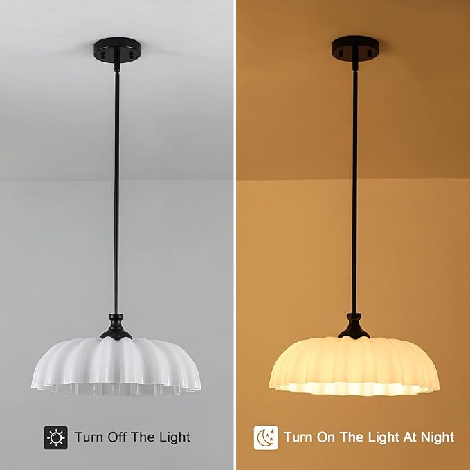 15.7" Vintage Modern Black Chandelier with Floral Milk White Glass Shades, Adjustable Height Pendant Light for Kitchen Island, Dining Room, Bedroom