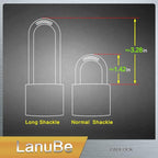 LanuBe 304 Stainless Steel Keyed Alike Padlocks for Outdoor use, Pin Tumbler Padlock, 2 inch Wide Body, Stainless Steel Body Long Shackle, Pack of 2