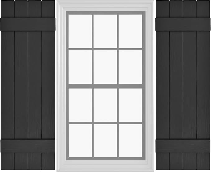 Board & Batten Vinyl Shutters (1 Pair) | 14.5"x47" (4-Board) - Black Cosmos/Paintable | Exterior Window Shutters | Includes Mounting Hardware | Simple Installation | Made in USA