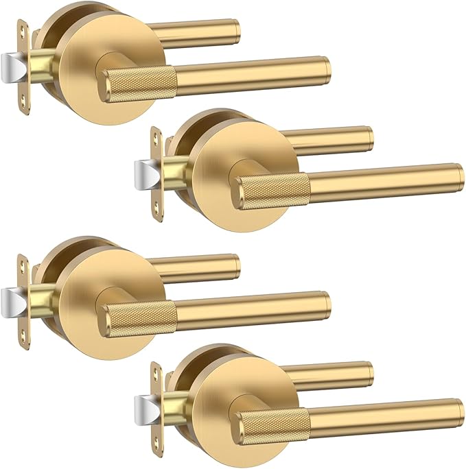 Asidrama 4 Pack Champagne Bronze Passage Door Handles, Door Lever with Door Knobs Indoor for Bedroom or Bathroom, Heavy Duty Door Handles Interior with Locks for Left Right Sided Doors