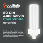 GoodBulb 26 Watt CFL Light Bulbs 4 Pin GX24Q-3 Base 4100K Cool White 26W High Output 1800 Lumens Triple Tube Compact Fluorescent Light Bulbs Plug-in 10 Pack