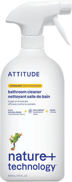 ATTITUDE Bathroom Cleaner Spray, EWG Verified, Plant-Based & Vegan, Safe for Bathroom Surfaces, Tiles, Tubs, Shower Walls, and Grout, Citrus Zest Scent, 27.1 Fl Oz