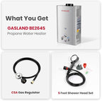 GASLAND 2.64GPM Tankless Water Heater Propane 10L, Outdoor Propane Camping Hot Water Heater, Overheating Protection, Easy to Install, Use for RV Cabin Barn Camping Boat, Silver, BE264S