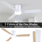 52 Inch Ceiling Fans with Lights,White Modern Flush Mount Ceiling Fans,Low Profile Ceiling Fan for Bedroom,Courtyards,Living Room,3CCT Dimmable,6-Speed Reversible,Noiseless&Quiet Motor,ETL Listed