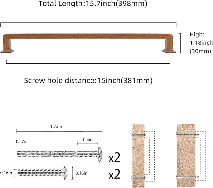 COTYKILEY 10 Pack 15 Inch(381mm) Antique Brass Kitchen Cabinet Handles Cabinet Pulls Vintage Drawer Pulls Aged Gold Bronze Kitchen Cabinet Hardware Kitchen Handles Drawer Pulls Dresser Handles
