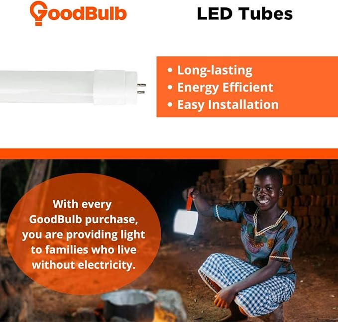 GoodBulb 4-ft T8 LED Tube Lights, 14.5-Watt (32W Equivalent) 4000K Cool White, 2000-Lumens, 83 CRI, Type B Direct Wire (Pack of 25)