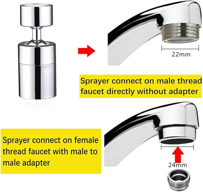 360 Degree Swivel Sink Faucet Aerator,2-FlowBig Angle Water Saving Dual Function,with Gasket Faucet Replacement Part - 55/64 Inch-27UNS Female Thread, 15/16 Inch-27UNS Male Thread Adapters (1)