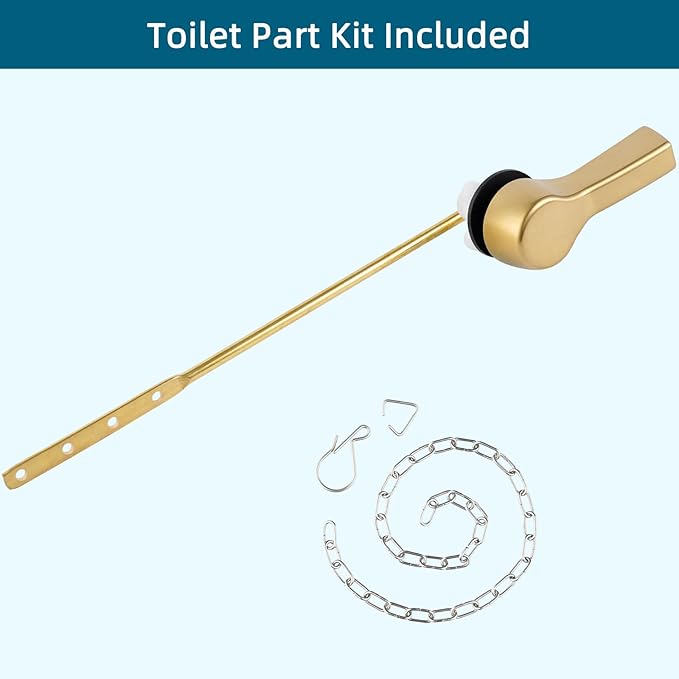 Hygie Rinse Metal Toilet Handle Replacement, Universal Front Mount, Brushed Gold Toilet Lever Flusher with Stainless Steel Flapper Chain, Toilet Repair Kit