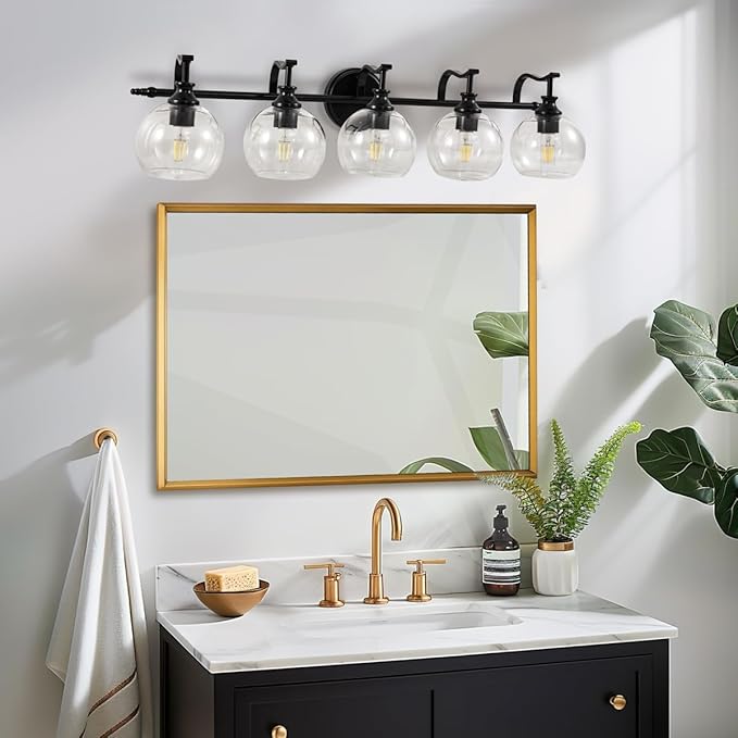 ANDY STAR Black Vanity Light, 5-Light Bathroom Light Fixture, 35" Large Bathroom Lighting Over Mirror, Industrial Wall Sconce, Perfect for Big Bathrooms, Double Vanities, Long-Length Elegant Design