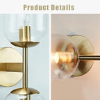 Minimalist Aged Brass Metal Double Wall Sconce, Modern Durable Ribbed Glass Shades Vanity Light, Bathroom Wall Mounted Light Beside Mirror, Wall Light for Hallway, Living Room (Brass)