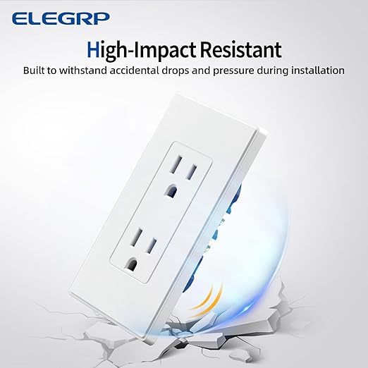 ELEGRP Matte White Standard Decorator Electrical Wall Receptacle Outlet, 15A 125V, 2 Pole 3 Wire, Non-Tamper Resistant, NEMA 5-15R, Self-Grounding, Mid Wall Plate Included, UL Listed (50 Pack)