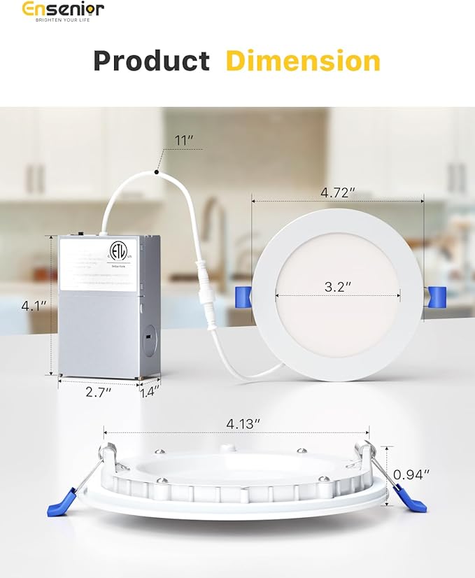 Ensenior 36 Pack 4 Inch LED Recessed Light, Dimmable, 2700K-5000K 5CCT, 750LM High Brightness, 9W 120V, Damp Rated, Ultra-Thin Canless Wafer Ceiling Light - ETL & FCC & IC