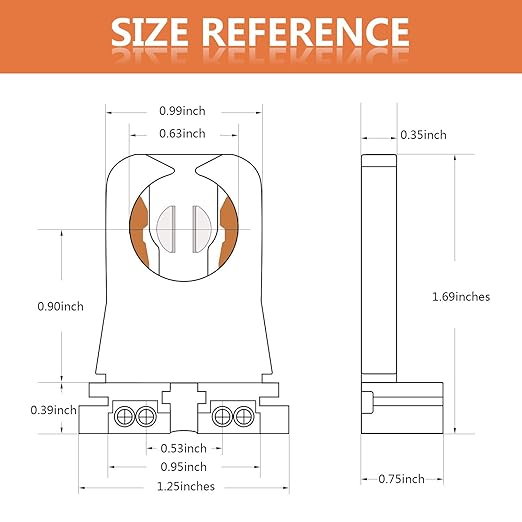 Non-shunted Turn Type T8 Lamp Holder JACKYLED 20-Pack UL Socket Tombstone for LED Fluorescent Tube Replacements Medium Bi-pin Socket for Programmed Start Ballasts