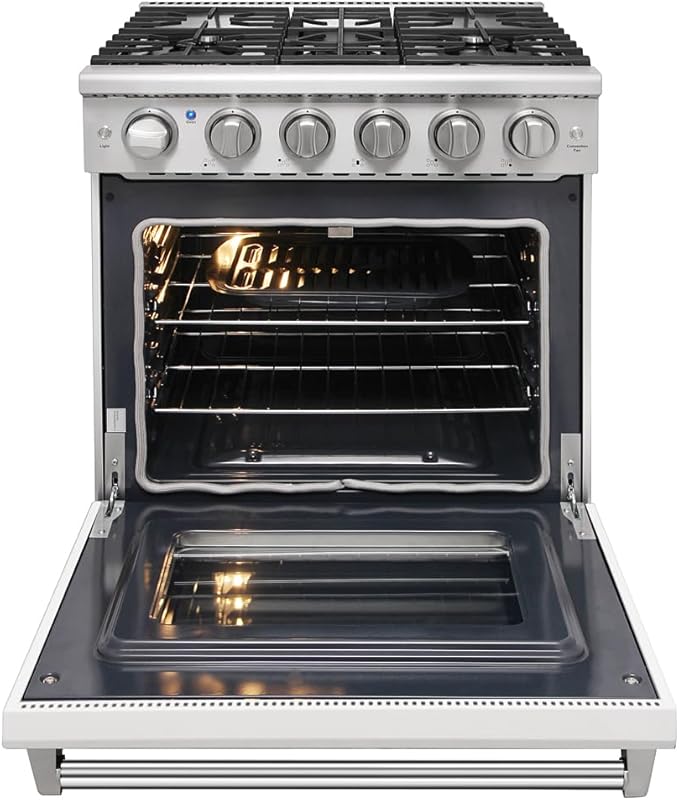 30 inch Professional Freestanding Pro-Style Natural Gas Range or Liquid Propane Gas Range with 5 Burners, 4.55 cu.ft. Oven Capacity, in Stainless Steel - KOS-30RG03M (White-01)