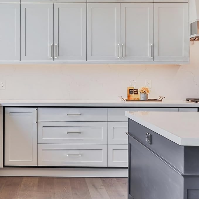 Amerdeco 10 Pack Brushed Satin Nickel Cabinet Pulls 3-3/4 Inch Hole Centers Kitchen Cabinet Handles Hardware Kitchen Handles for Cabinets Handles ZH0064