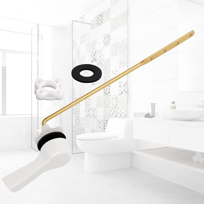 Hibbent Universal Metal Front Mount Toilet Handle Replacement Kit, Brass Toilet Flush Tank Lever with Stainless Steel Flapper Chains for Most Toilets, White Finish