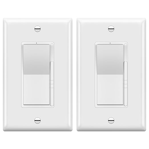 TOPGREENER Dimmer Light Switch, LED Dimmer Switches for 300W Dimmable LED/CFL Lights and 600W INC/HAL Bulbs, Single Pole/3-Way,Neutral Wire Not Required, Wall Plate Included, UL Listed, 2 Pack,White