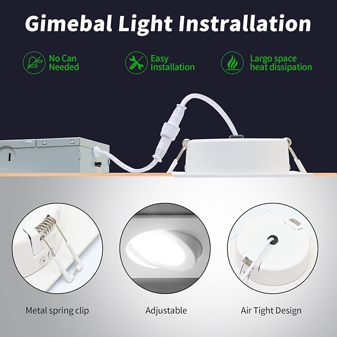 Square Recessed Lighting 4 inch 6 Pack,Canless Eyeball Recessed Lights,dimmable, 5CCT Selectable,9W 750LM