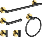 5 Pieces Bathroom Hardware Set Black Gold, Towel Rack Including 2pcs 16 inch Tower Bar, Towel Ring and 2 PCS Towel Hooks