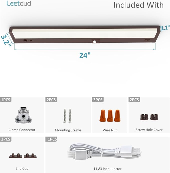 LED Under Cabinet Lighting Motion Sensored Hardwired with Built-in Dimmer, 24 Inch 12W Dimmable 5 Color 2700/3000/3500/4000/5000K, Linkable Eyes Care for Kitchen, Counter, ETL Listed, Bronze