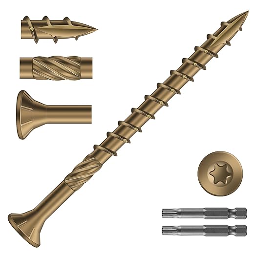 #9 x 2-1/2" Deck Screws (374Pcs) 4lb. Carbon Steel, Yellow, Flat Head, Rust Resistant epoxy Coated, with T25 Star Bit