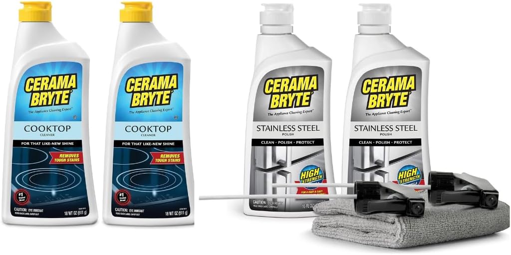 Cerama Bryte Cook Top Cleaner 18 oz 2-Pack & 16 oz Stainless Steel 2-Pack