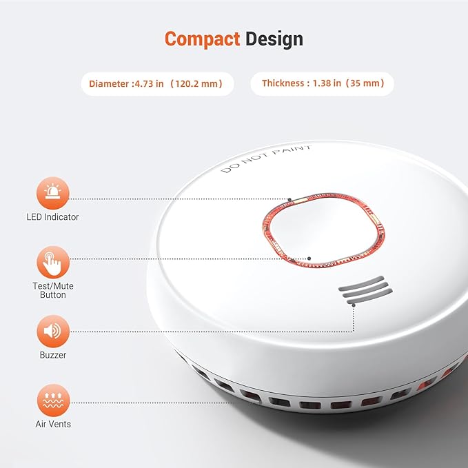Jemay Smoke Detector, Fire Alarms Smoke Detectors with Advanced Photoelectric Technology, Smoke Alarm with LED Indicator & Silence Button, Replaceable Battery Included, 4 Packs