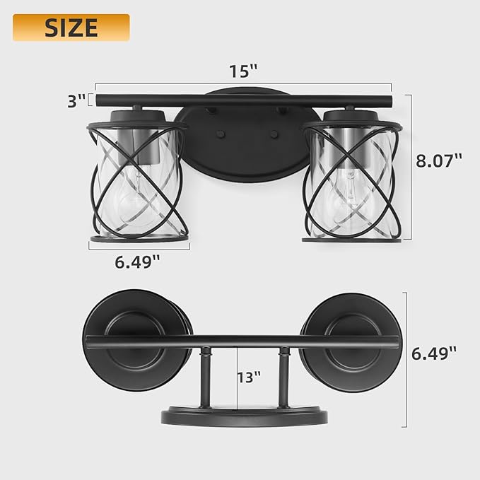 mavcadonf Modern Vanity Lights - 2-Light Fixture with Cage Shade, Matte Black, Over Mirror for Bathroom & Kitchen