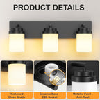 IZORRO Bathroom Vanity Light Fixture, 3-Light 22 Inch Matte Black Bathroom Light Fixtures Over Mirror, with White Glass Shade, Modern Farmhouse Vanity Lights, Rustic Restroom Lighting Fixtures