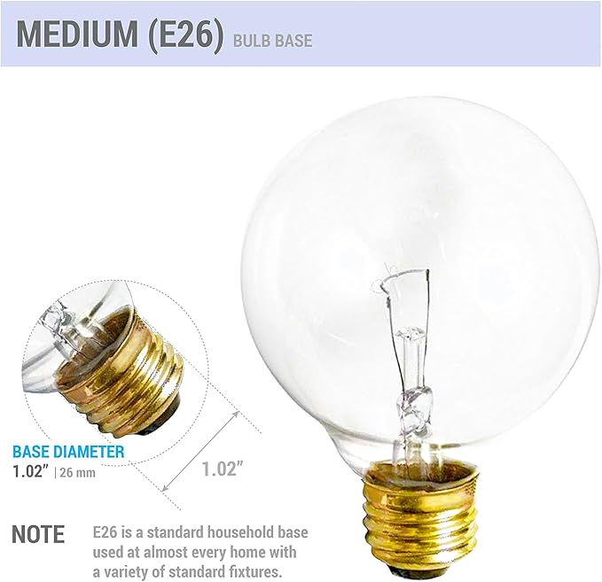 (4 Pack) G25 Globe Light Bulbs – 25W Incandescent, 2700K Soft White, E26 Base, Dimmable – Crystal Clear Vanity Bulbs for Bathroom, Mirror, Pendant Fixtures