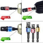 Socket Adapter Set, 1/4-Inch Hex Shank to 1/4, 3/8, 1/2-Inch Square Drive, 3-Piece Impact Grade Drill Bit Holders, Black