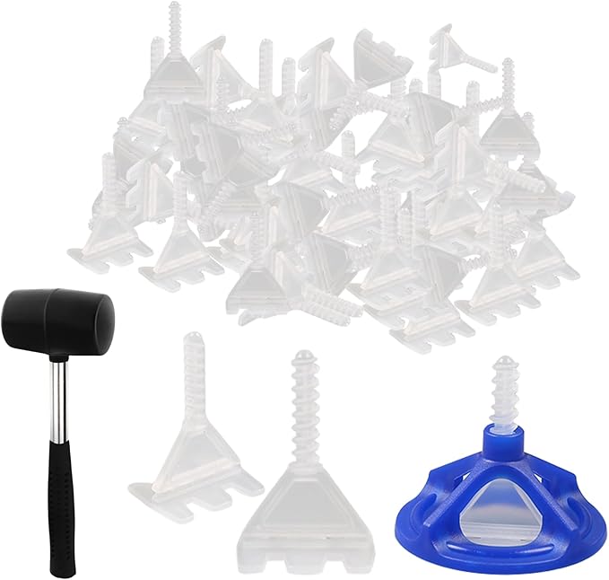 1/8'' Tile Leveling System with Rubber Mallet, 300 Pcs Tile Leveler Spacers Baseplates and 100 Pcs Reusable Caps, Tile Spacers Clips Kit for Professional Tile/Stone/Wall/Floor Installation