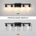5-Light Black Bathroom Vanity Light, Modern Vanity Lighting Fixture for Bathroom, 31" Matte Light Fixture, Wall Sconces with Clear Glass Shade, Black Bathroom Wall Light Over Mirror
