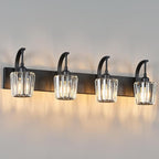 Modern Bathroom Vanity Light, 4-Light Black Wall Sconce with Crystal Accents, Over Mirror Bathroom Lighting Fixture, 32.67" Long Dimmable Vanity Lamp for Makeup, Easy Installation