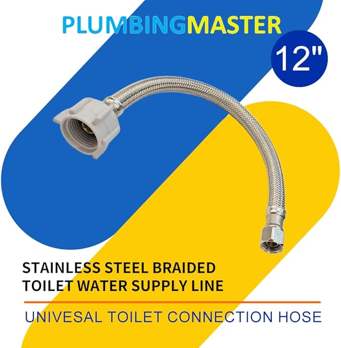 (6pcs 12 inch) PLUMBINGMASTER Toilet Water Supply Line,3/8" Comp x 7/8" BC Braided Stainless Steel Toilet Supply Line,Toilet Connector Hose with Anti-Leaking Brass Nut