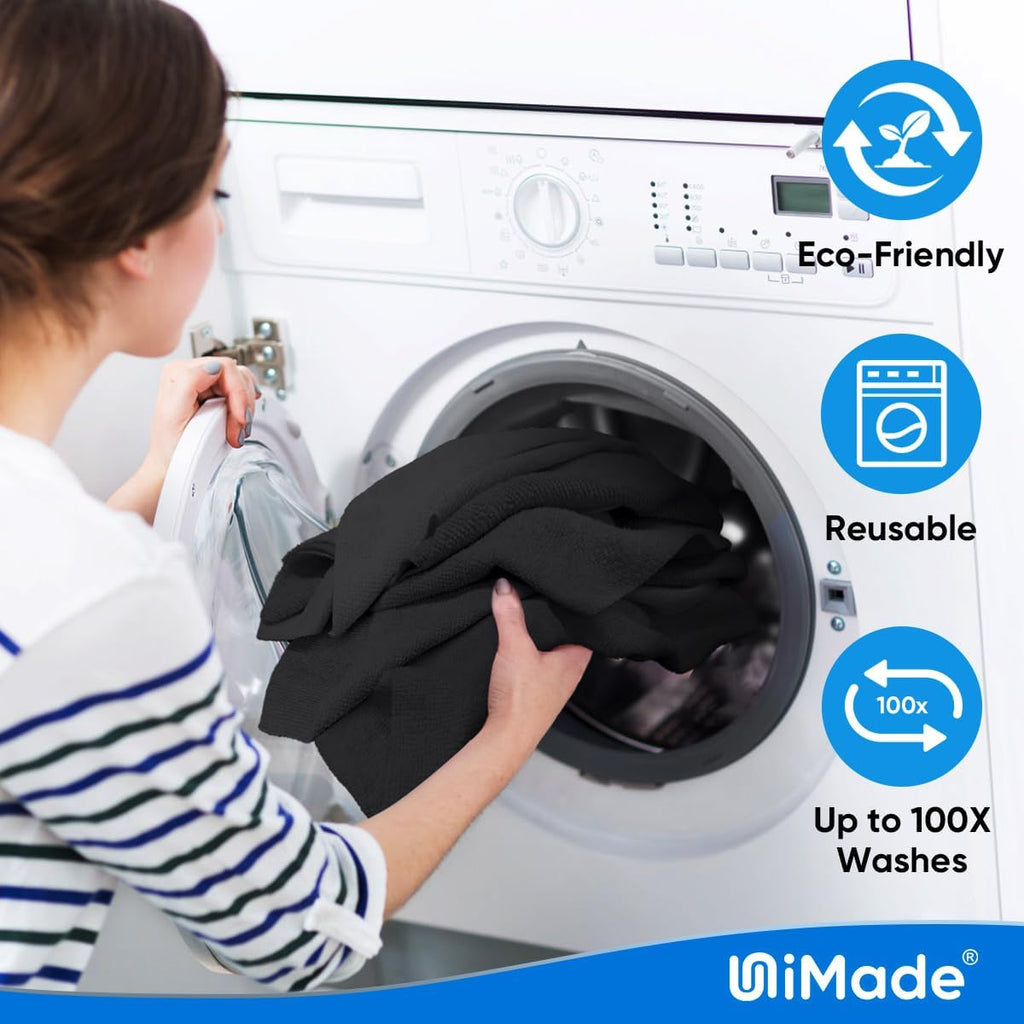 Shop Towel Rags, 20 Pack Reusable Shop Rags Bulk Microfiber Cleaning Cloth Lint Free Cleaning Towels for Car Kitchen Automotive Bar Mechanic Restaurant Garage, 11.5"x 11.5", Black