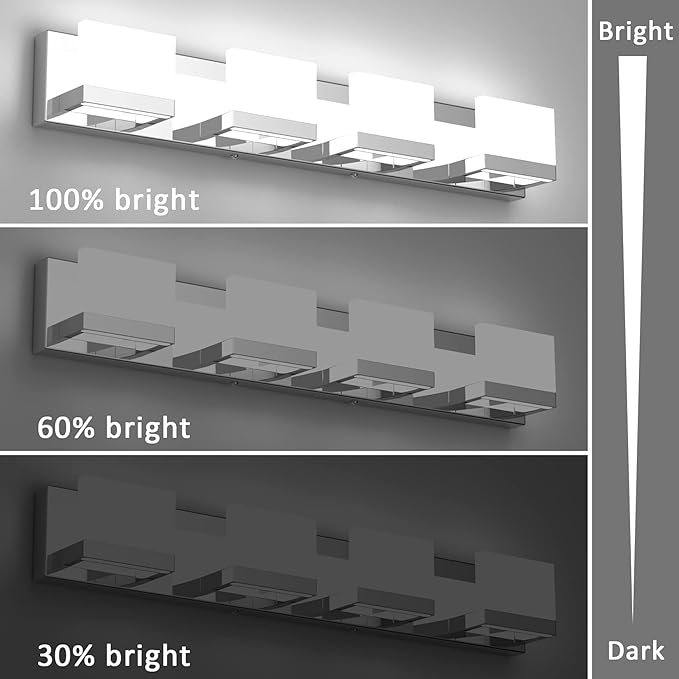 Tipace Dimmable Modern 4 Lights LED Vanity Light for Bathroom Up and Down Chrome Bathroom Wall Light Fixtures Over Mirror(White Light 6000K)