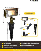 COLOER Brass Small Rectangular Flood Lights Outdoor with 2W 2700K Warm White LED G4 Bulb, 12V Low Voltage Landscape Outside Lights for House Illuminating Signs, Walls and Plant Material