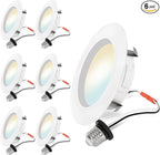 Energetic 6 Pack 4 Inch 5CCT Retrofit Recessed Ceiling Lighting, LED Can Lights, Dimmable Downlight, 5.4W, Equivalent 45W, 2700K/3000K/4000K/5000K/6500K Selectable, Damp Rated, Baffle Trim, ETL