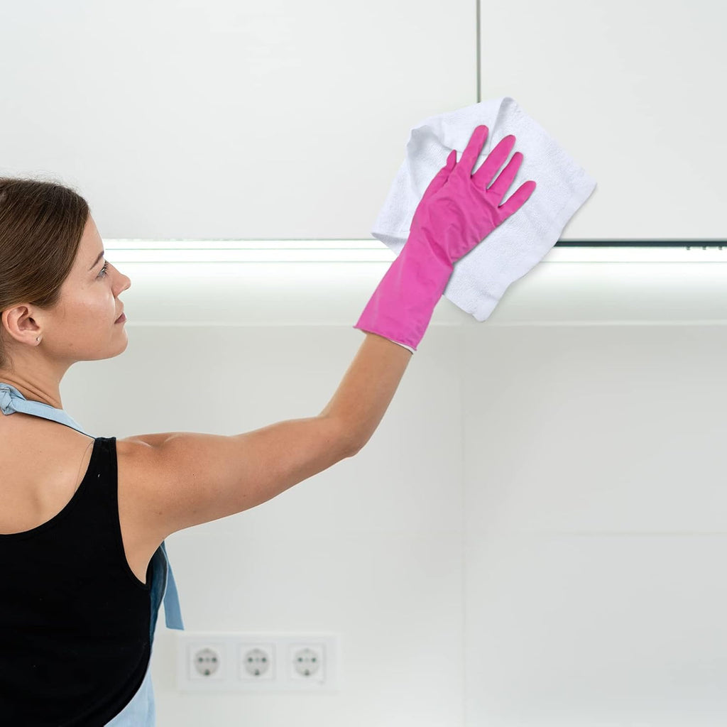 Oudain 100 Pcs White Cleaning Cloths Bulk Reusable Cleaning Rags Cotton Washcloths Absorbent Dishcloths Small Kitchen Rags Soft Bath Towels for Housekeeping, 9.8 x 9.8 Inch