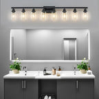 8 Light Bathroom Vanity Lights Over Mirror, 52inch Black Vanity Lights Fixtures Matte Black Modern Vanity Lights Black Bathroom Wall Lighting for Mirror Bedroom,Living Room
