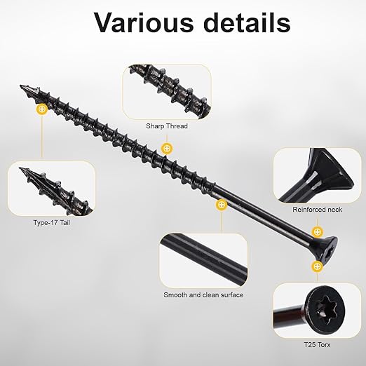 Wood Screws #10 x 4’’, T25 Star Torx Drive Flat Head Deck Screws, Black, 52Pcs (1lb)