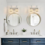 Crystal Vanity Lights 2-Light Chrome Wall Lamp Modern Crystal Bathroom Light Fixtures Over Mirror 13.77" Long Bathroom Wall Sconce