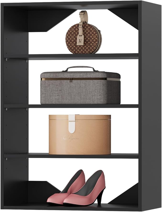 Short Tower Closet Unit, Modular Closet System, Wood Closet System Organizer with Storage for Walk In Closets, Clothing Rack Wardrobe for Hanging Clothes, Bedroom, Black, 19.5"W