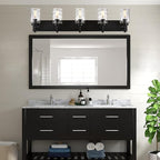 BONLICHT Modern Bathroom Lighting Over Mirror 5-Lights Rustic Bath Vanity Wall Mounted Light Fixtures Black Farmhouse Wall Sconce Lamp with Clear Hammered Glass Shade for Kitchen Living Room Hallway