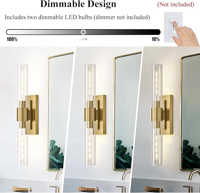 Gold Bathroom Vanity Lights Over Mirror,Modern Wall Light Fixture Sconce with Clear Glass for Bedroom,Bathroom,Hallway.